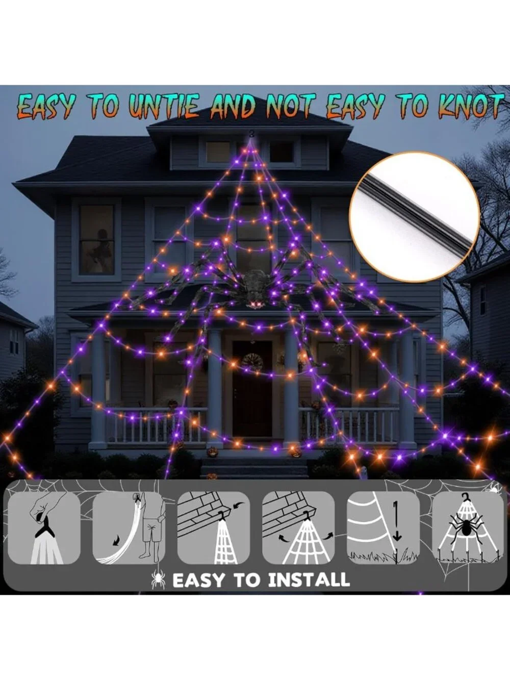 Giant Glowing Spider Outdoor Halloween Decorations with Spider Web Lights